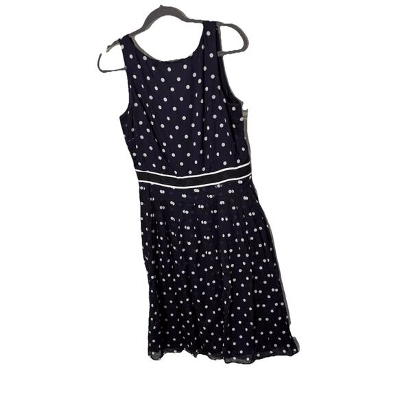 Talbots Navy White Polka Dot Dress Size 10 Pleated A Line Nautical Preppy 166 - Picture 1 of 6